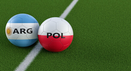 Poland vs. Argentina Soccer match - Soccer balls in Poland and Argentina national colors. 3D Rendering 