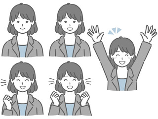 喜ぶ表情の強弱　スーツの若い女性
