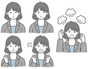 怒る表情の強弱　スーツの若い女性
