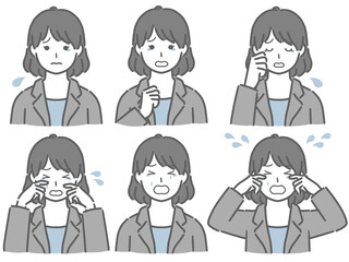 泣く表情の強弱　スーツの若い女性