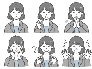 驚く表情の強弱　スーツの若い女性