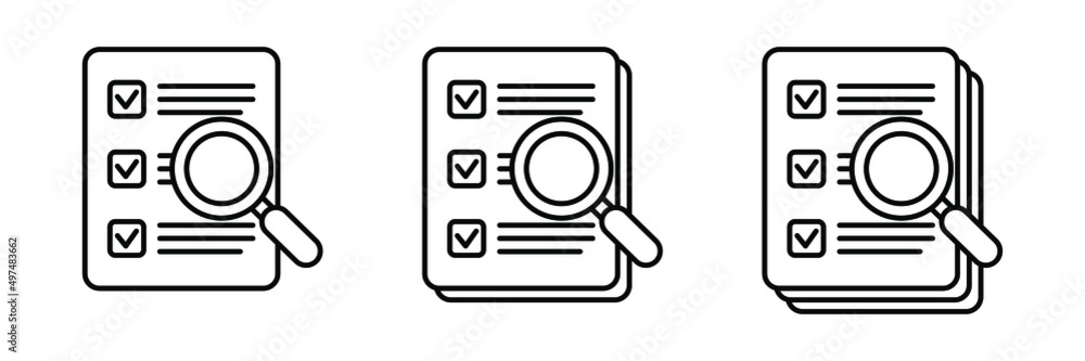Poster document check icon vector illustration. checklist magnifier assessment line icon.