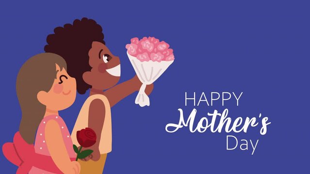 happy mothers day lettering with interracial kids