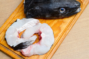 head of conger eel fresh and fish steak for cooking