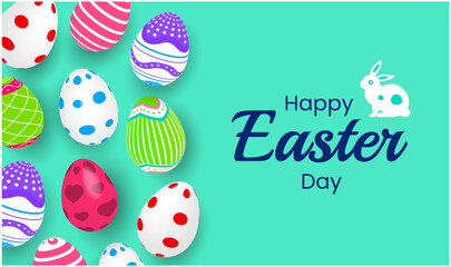 happy Easter day background. Easter Day Poster or banner template with Colorful Painted Easter Eggs design. 17 April happy Easter day eggs with different texture design template.