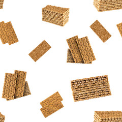 Seamless pattern with crispbread on a white background.