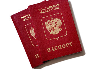 Two national Russian passport isolated on white background