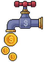 Pixel art money faucet vector icon for 8bit game on white background
