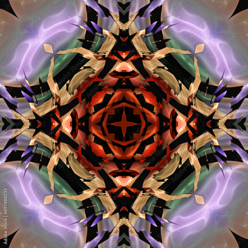 Wall mural 3d effect - abstract kaleidoscopic geometric fractal pattern