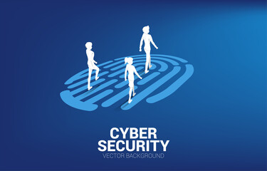 Businessman and Businesswoman standing on finger scan icon. Background concept for security and privacy technology on network