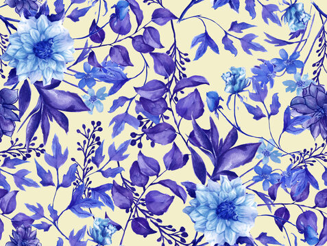 Watercolor hand-drawn floral seamless pattern.	