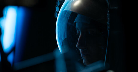 CU Portrait of Caucasian female astronaut during spacewalk © supamotion