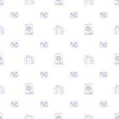 Travel seamless pattern in retro style. Decorative textile seamless pattern. Doodle vector illustration. 