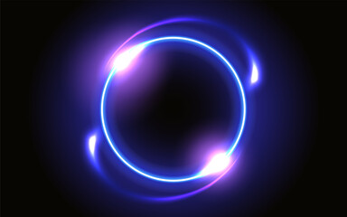 Fantastic background with neon glowing round frame and shiny space portal into another dimension