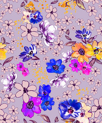 Obraz premium Flowers rose with leaves, watercolor, illustration for background. Seamless pattern 
