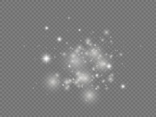 White dust sparks and star, light effect.