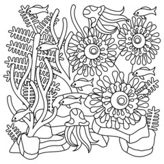 Exotic underwater plants coloring book for adults.