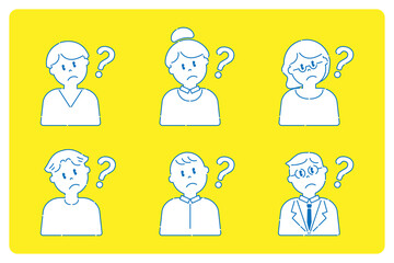 首をかしげているいろいろな人1　男性　女性　線画