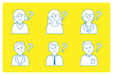 首をかしげているいろいろな人2　男性　女性　線画