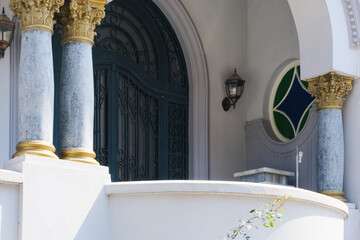 modern muslim architecture. closeup building door entrance. vintage luxury design