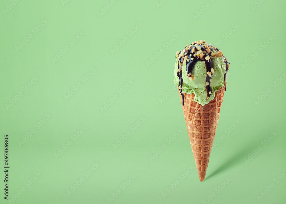 Wall mural pistachio ice cream scoop in waffle cone