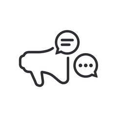 Loudspeaker icon. Noisy Loudspeaker. No noise. Megaphone vector icon. Loudspeaker pictogram. Alert sign. Volume icon. Message bubble. Bubble template. Speech bubble. Chat sign. Communication symbol. 