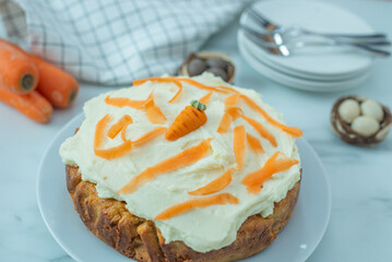 Traditional carrot cake with cream cheese frosting for Easter brunch