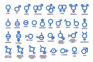 Gender symbols collections. Signs of sexual orientation. Vector