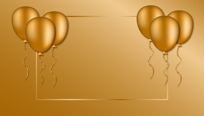 Gold air balloon on gold background with frame	