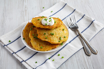 Homemade Boxty Irish Potato Pancakes on a Plate, side view.