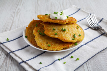 Homemade Boxty Irish Potato Pancakes on a Plate, side view.