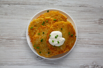 Homemade Boxty Irish Potato Pancakes on a Plate, top view. Flat lay, overhead, from above.