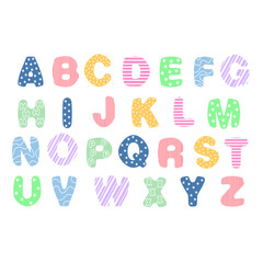 Alphabet of English letters. Print for children's books, posters, posters and games. Nice colors. Vector illustration. © Yuliia
