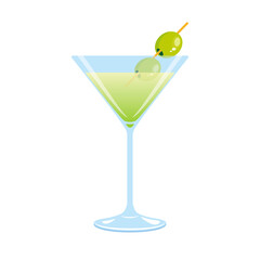 Martini drink with olive fruit icon vector. Martini drink glass with olive vector. Alcoholic green cocktail icon isolated on a white background