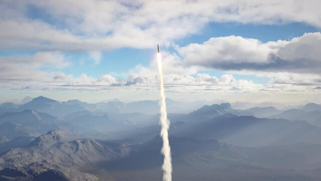 Rocket flies through the clouds