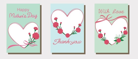 Set of Mother's day frame decoration with carnation flowers. Happy Mother's day collection. Vector illustration.
