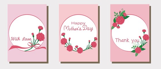 Set of Mother's day frame decoration with carnation flowers. Happy Mother's day collection. Vector illustration.
