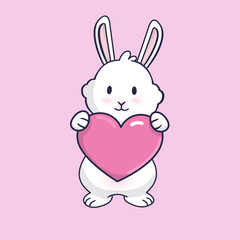 Happy rabbit, symbol of 2023 new year. Christmas bunny. Fluffy bunny with heart.