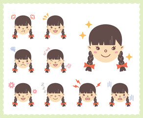 女性の喜怒哀楽の感情　顔アイコン　セット22