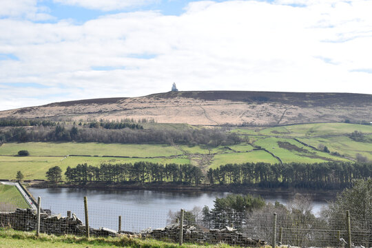 Beautiful view of the small river and Darwen Tower in the distance