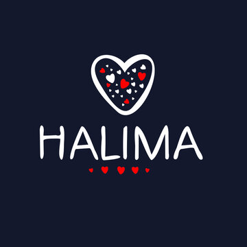 Halima Calligraphy female name, Vector illustration.