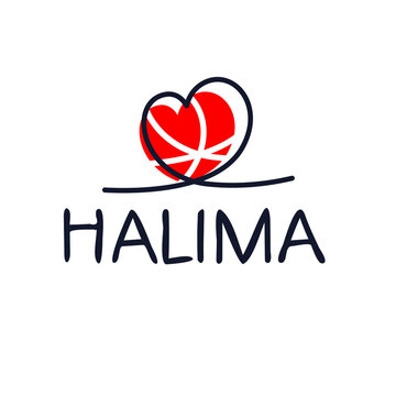 Halima Calligraphy female name, Vector illustration.
