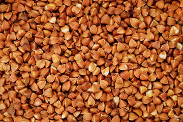 Buckwheat groats texture background. High quality photo