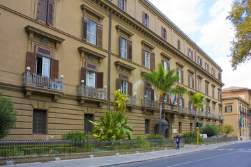 Fototapeta na wymiar Old historical palazzo (now building of Carabinieri Command Legion) in Old Town in Palermo, Sicily, Italy