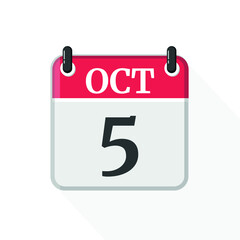 Fototapeta premium October 5 Calendar Icon. Calendar Icon with white background. Flat style. Date, day and month