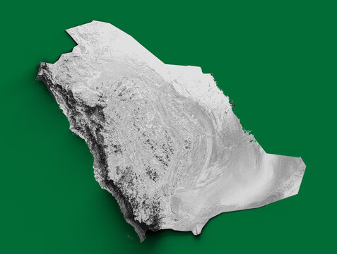 Topographic map of Saudi Arabia color texture and 3D illustration of rivers