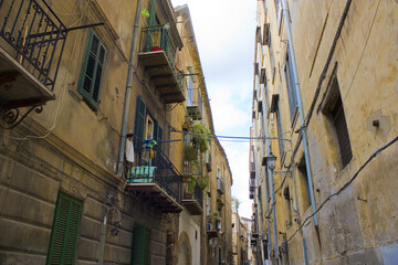 Fototapeta na wymiar Typical street in Old Town in Palermo, Italy, Sicily