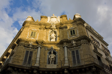 Palazzo Di Rudin at baroque square Quattro Canti (Piazza Vigliena) in Palermo, Sicily, Italy	