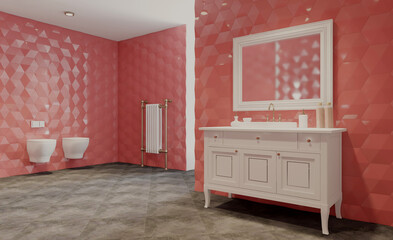 Modern bathroom including bath and sink. 3D rendering.