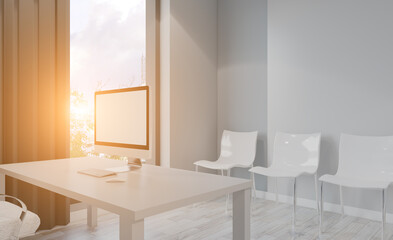 Modern meeting room. 3D rendering.. Sunset.